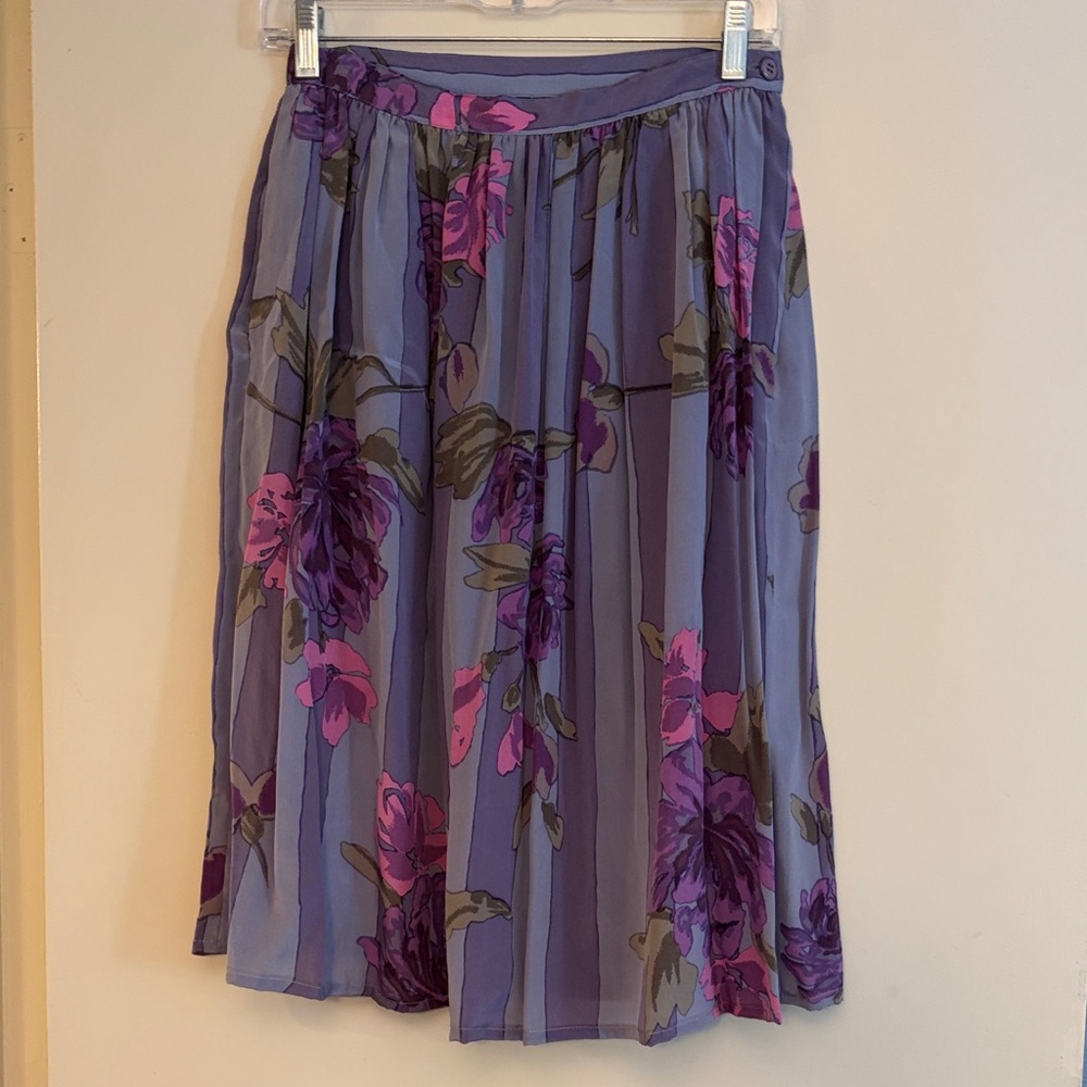 Carole Little for St Tropez Vintage Purple Floral Midi Skirt, 10